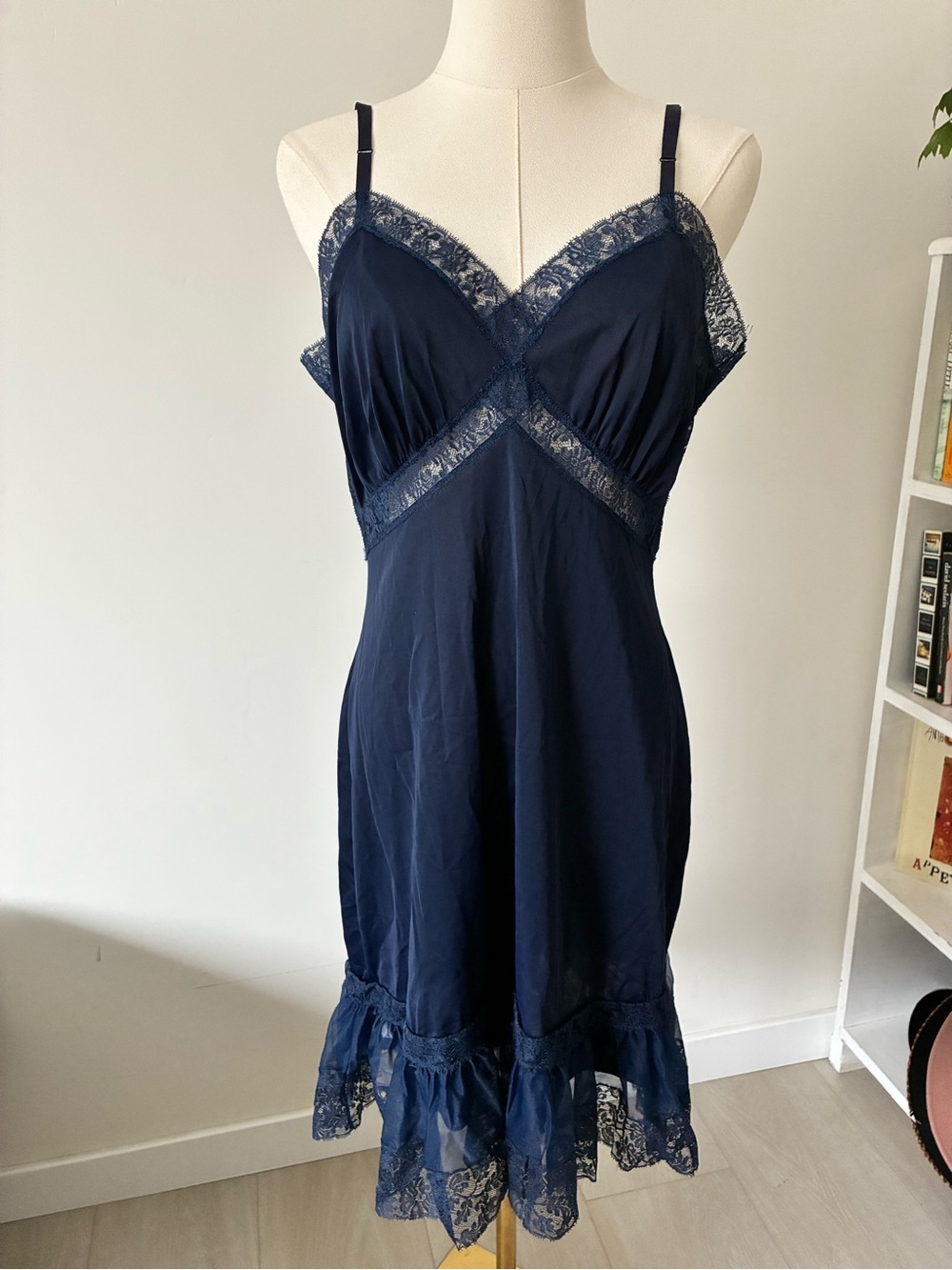 Van Raalte Vintage Navy Lace Trim Slip Dress - Women Intimates
